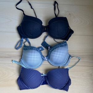 aerie Navy and Light Blue Mixed-Print Bra Trio